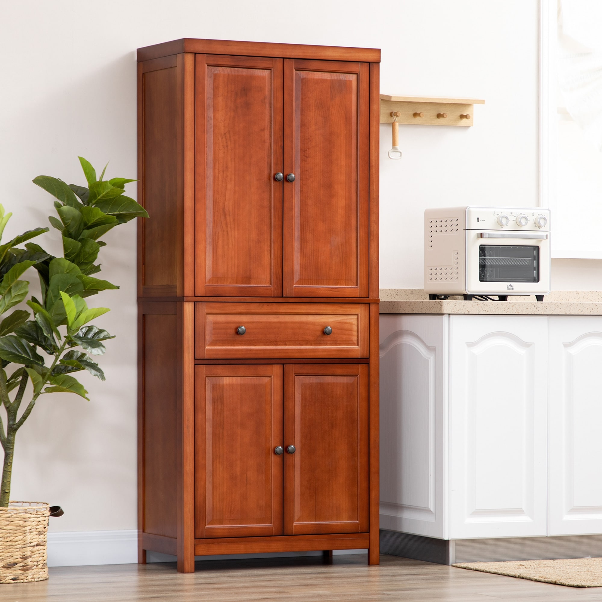 HOMCOM 72 Pinewood Large Kitchen Pantry Storage Cabinet, Freestanding  Cabinets with Doors and Shelf Adjustment, Dining Room Furniture, Natural