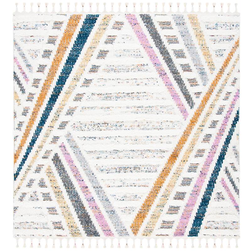 SAFAVIEH Moroccan Fringe Shag Thomasine Rug - 6'7" Square - Ivory/Grey