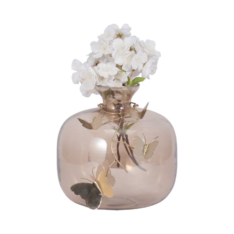 Sagebrook Home Decorative Vase Glass Metallic Butterfly Accent 10" Gold