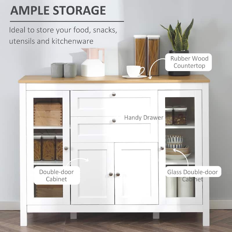 HOMCOM 47" Modern Buffet Cabinet, Storage Sideboard with Glass Door, Pull-Out Drawers and Adjustable Shelving for Kitchen