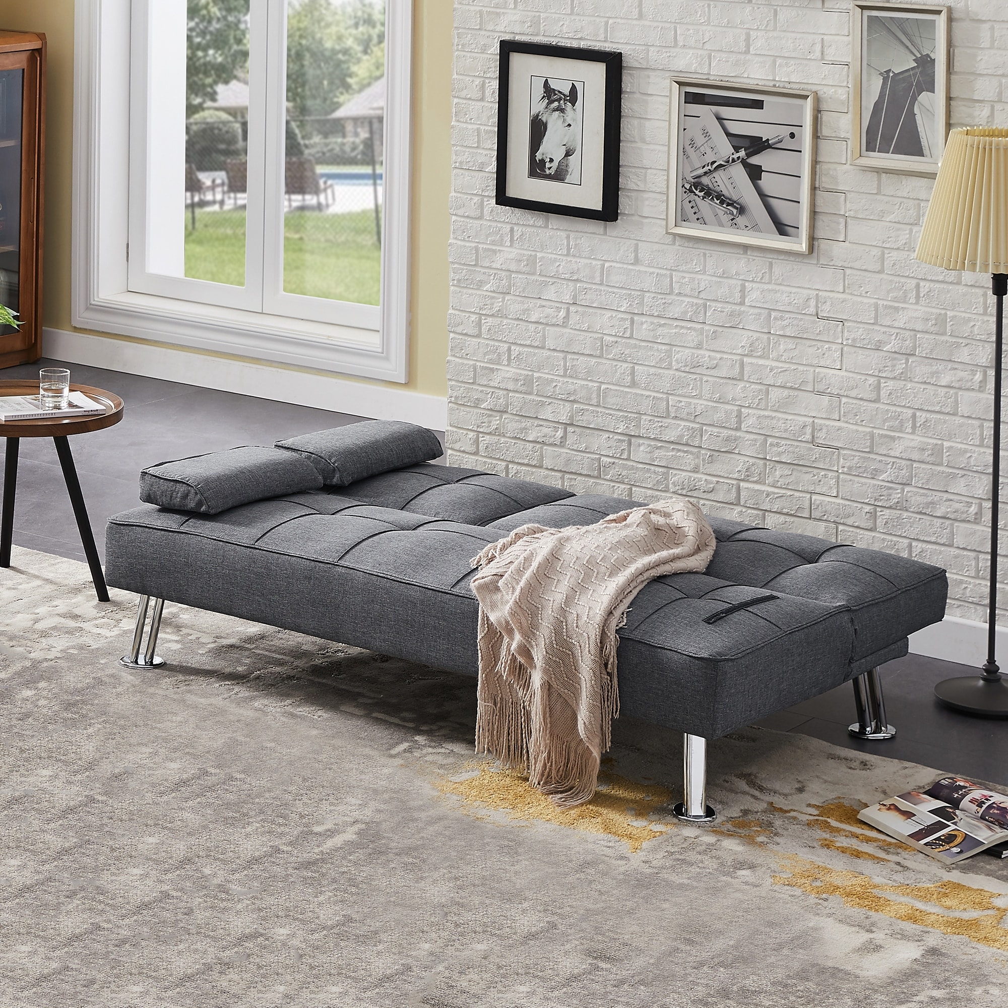 Futon sofa bed shop with cup holders