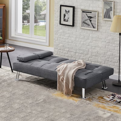 Modern Fabric Convertible Folding Futon Sofa Bed with Removable Armrests and Adjustable Backrest, and 2 Cup Holders