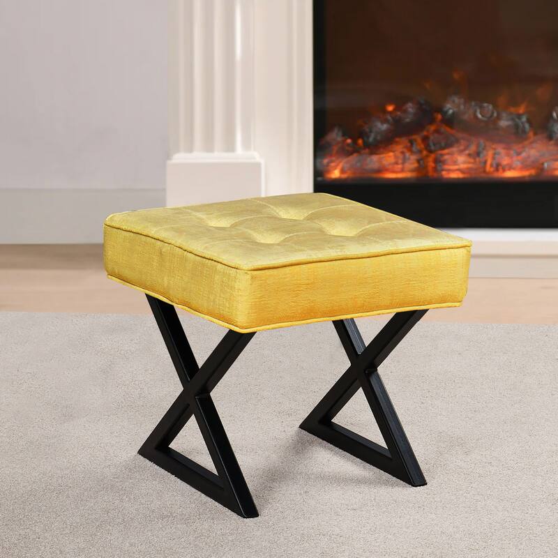 Textured Velvet Ottoman Vanity Stool 18"X18"X17"