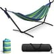 preview thumbnail 1 of 12, Sorbus 2-Person Hammock with Stand, 60" Cotton Blend Bed, Heavy Duty 450lbs Capacity, Portable with Carrying Case, Washable Blue/Green