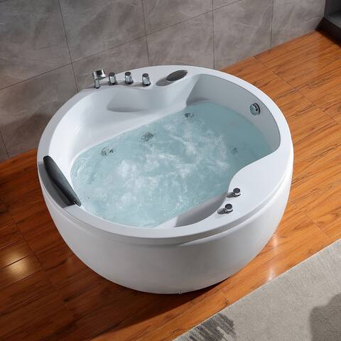 Acrylic 59" X 59" Round Alcove Whirlpool Bathtub - 6 Water Jets - Right Side Drain