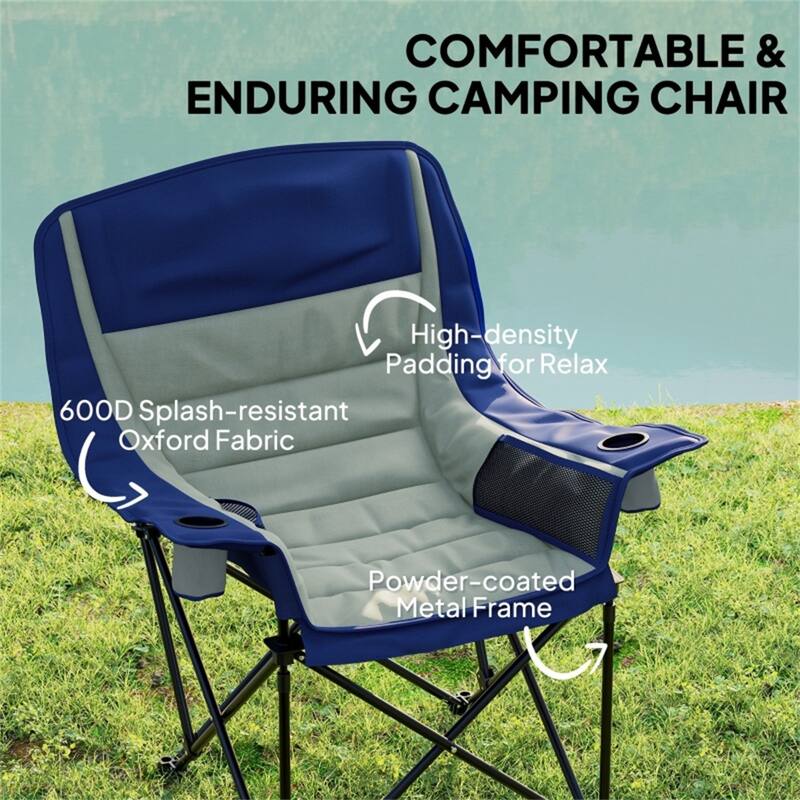 Premium Foldable Camping Chair with Carry Bag 600D Oxford Fabric Metal Frame - 39" W x 28" D x 40.6" H