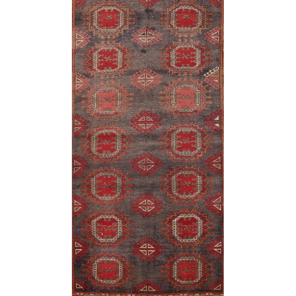 Distressed Geometric Balouch Persian Area Rug Handmade Wool Carpet - 3'6" x 6'9"