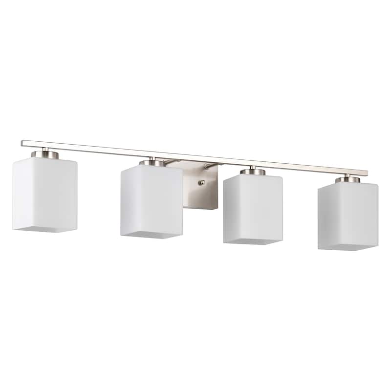 Brushed Nickel Indoor Bathroom Vanity Lights with Etched White Glass Square Rectangle Shades