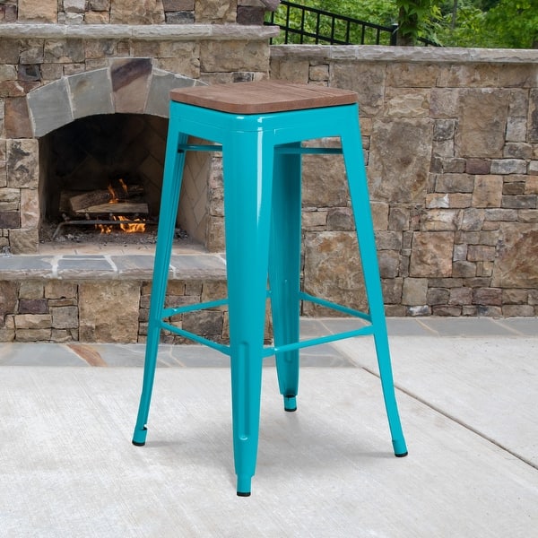 slide 2 of 9, 30" High Backless Barstool with Square Wood Seat Crystal Teal Blue