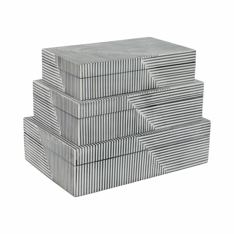 Decorative Box with Lid - Set of 3, 10", 11", 12", Black - 12.0"