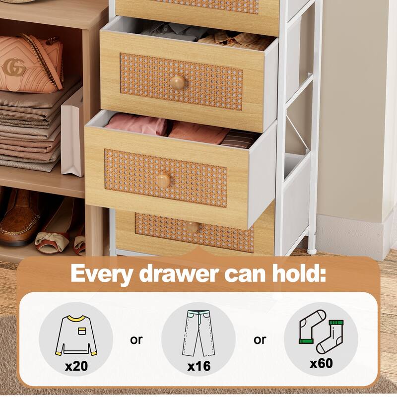 Home Bedroom Furniture 5-drawer Chest Vertical Storage Tower - Fabric Dresser