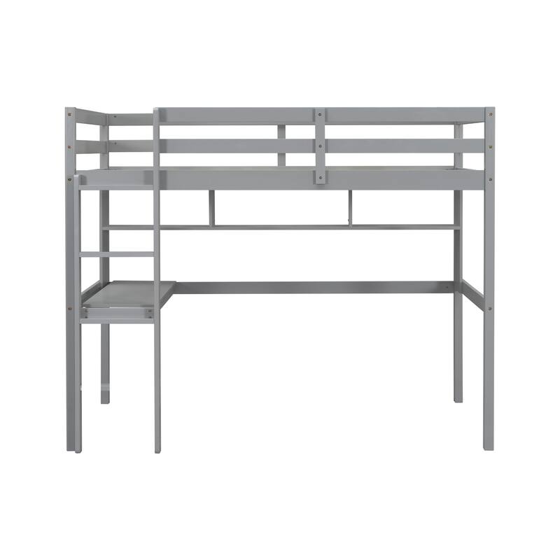 Twin Size Wood Loft Bed with desk and shelves, Safety Guardrail and ladder