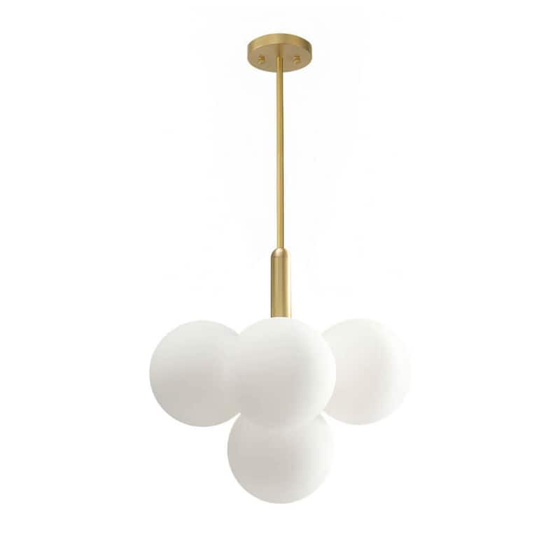 Mid-Century Brass Tiered Frosted Glass Globe Bubble Chandelier