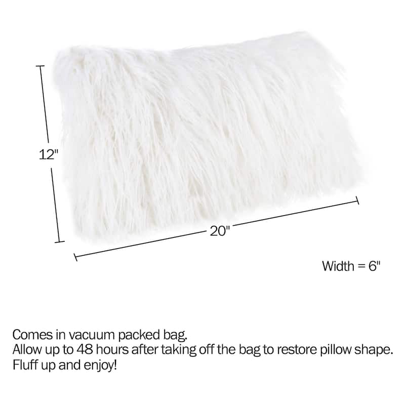 12x20 Inch Plush Lumbar Pillow - Luxury Accent Pillow Insert and Shag Glam Cover Set by Hastings Home