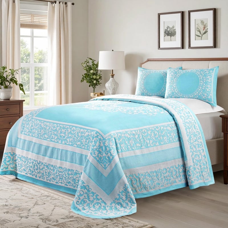 Superior Cotton Blend Oversized Vintage Floral Scroll Bedspread Set