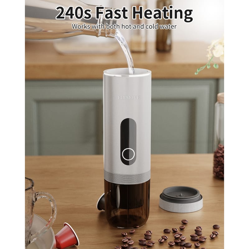 ELEMOVE Multiple Options (Grounds/Capsule), LED Display, 7500mAh Battery, 240s Fast Heating & High Pressure Crema - 48