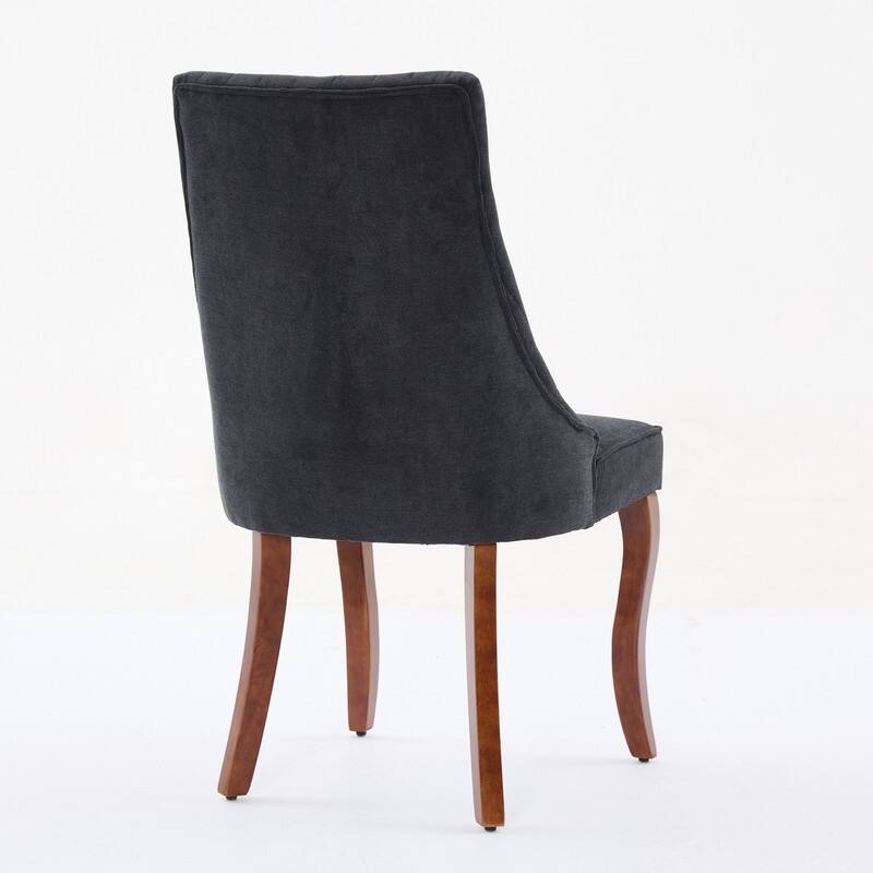 Set of 2 Modern Fabric Dining Chairs with High Backrest & Plush Cushioning - Curved Solid Wood Legs, Adjustable Balance