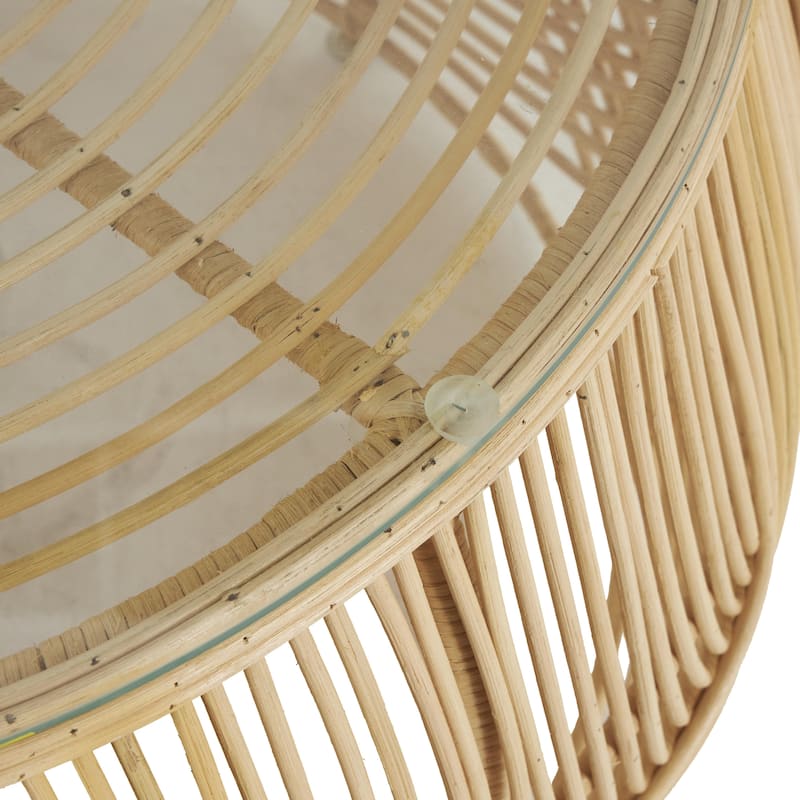 Rattan Coffee Table with Glass Top - Light Brown - Roche River Decor