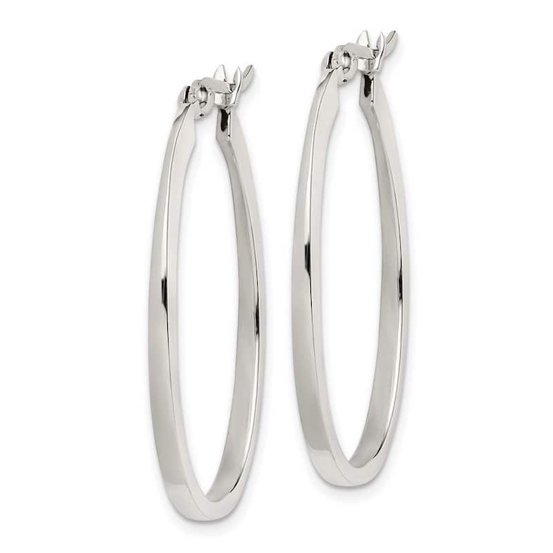 Curata 925 Sterling Silver 38x27mm Polished Flat Square Tube Oval Hoop Earrings