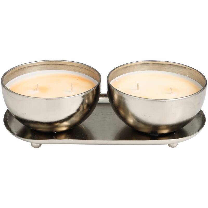 Gold or Silver or Copper Metal Scented 12 oz 2 Wick Candle with White Wax (Set of 2)