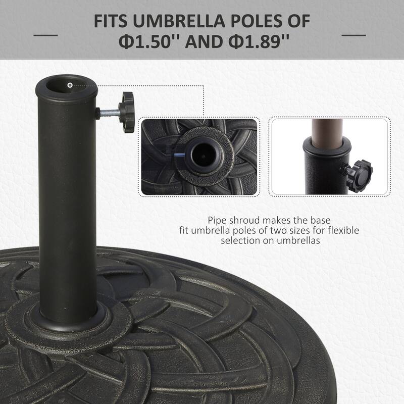 Heavy Duty Resin and Steel Outdoor Umbrella Base with Hand-Turn Knob Fits 1.5 to 1.89 Inch Poles - 21.5" x 13.5"