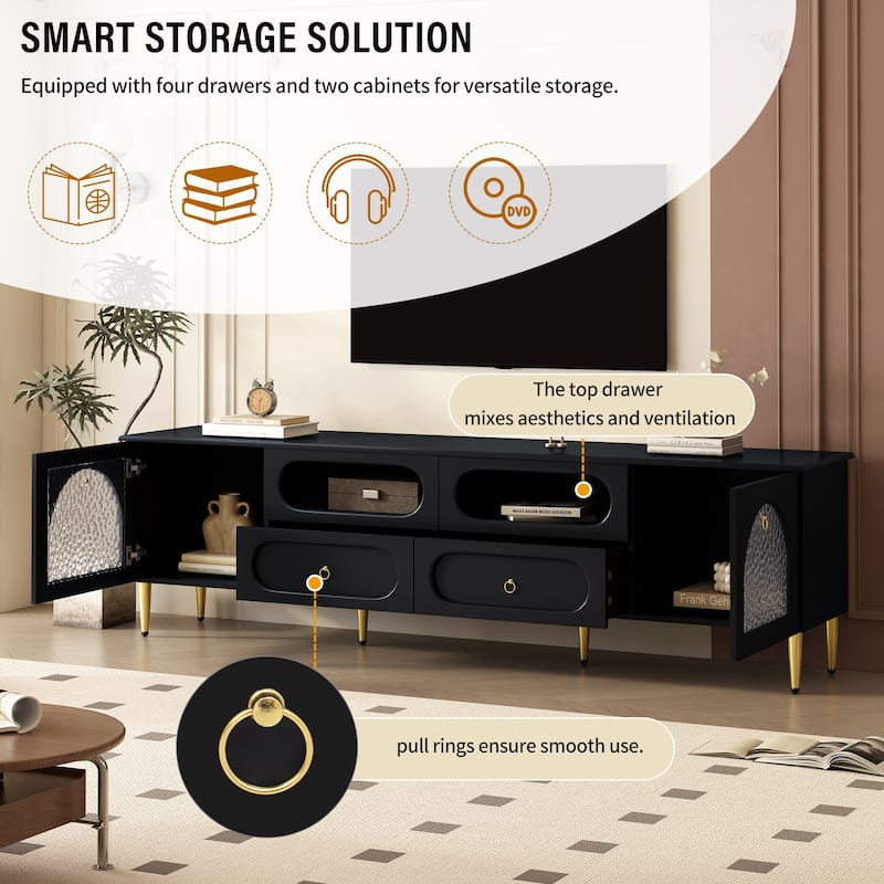 TV Stand Entertainment Center Media Console Cabinet with Cabinets Drawers and Anti-tip Device