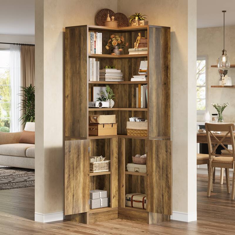 Industrial L-Shaped Corner Bookcase Bookshelf with Barn Doors
