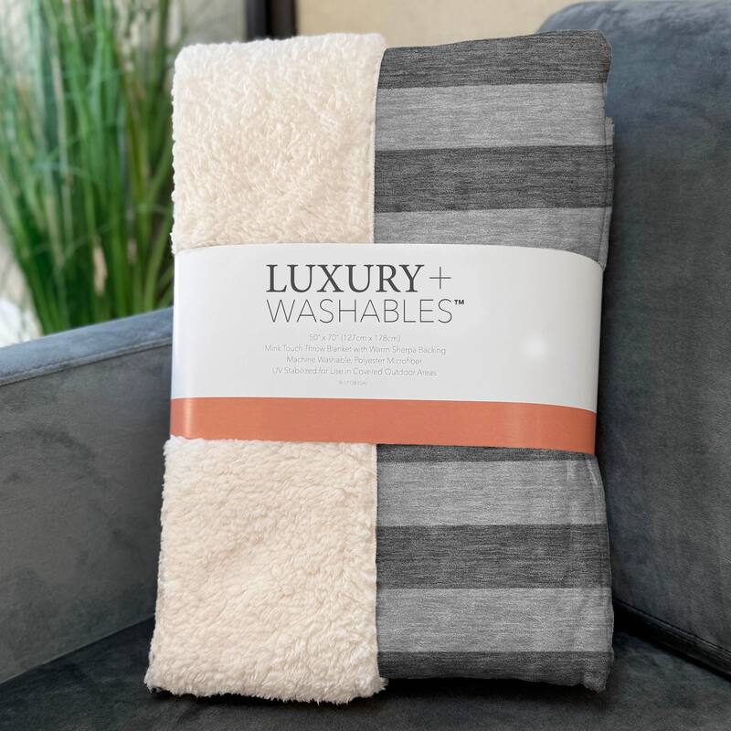 Premium Machine Washable Casual Stripes Sherpa Throw Blanket