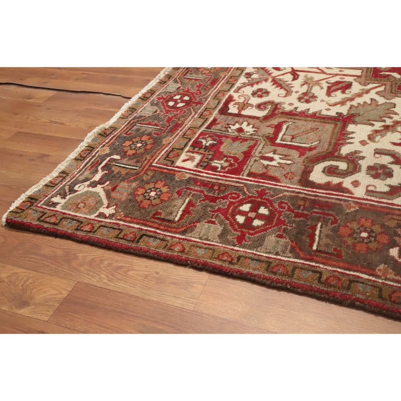 Hand Knotted Oriental 100% Wool Carpet Traditional Medallion Red Heriz Area Rug - 9' 2'' X 7' 3''
