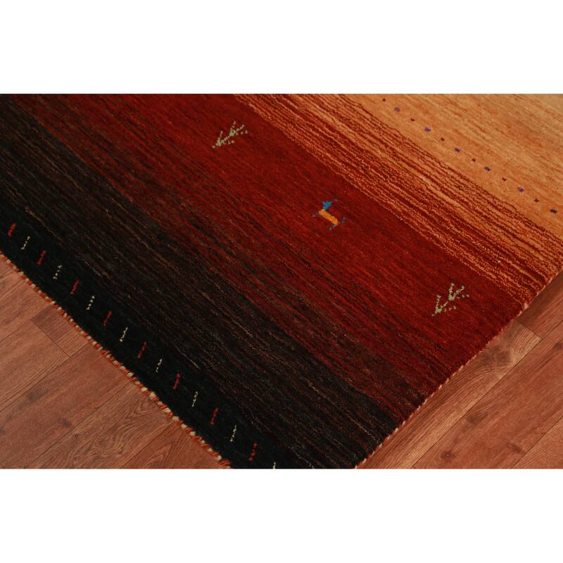 Hand Knotted Oriental 100% Wool Carpet Tribal Animal Pictorial Oranges & Rust Gabbeh Area Rug - 4' 11'' X 3' 2''