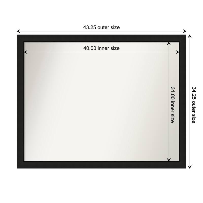 Midnight Black Narrow Framed Non-Beveled Custom Wall Mirror, Bathroom Vanity Mirror - Outer Size: 43.25 x 34.25