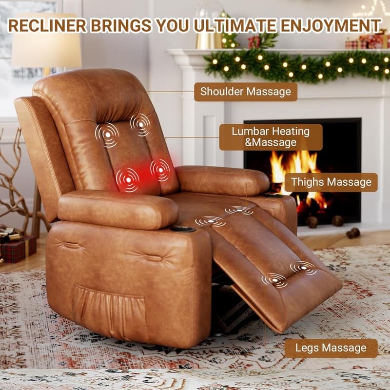 Power lift recliner chair with massage, cup holders, and side pocket. -  22" Seat Width Multi Colors