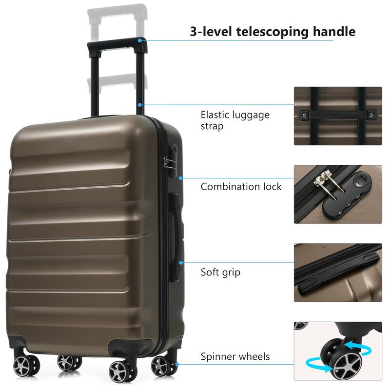 4-Piece, Modern Hard-Shell Luggage, Lightweight Luggage with Spinner Wheels, for Boarding Travel, Brown