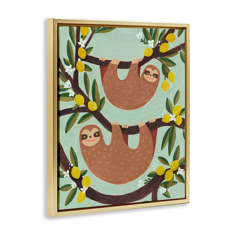 Stupell Hanging Sloths from Lemon Tree Framed Floater Canvas Wall Art Design By Irene Chan