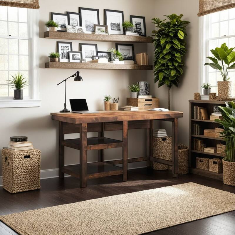 Bridgevine Home Sausalito 60 inch Workstation Desk, No Assembly Required, Whiskey Finish - Whiskey