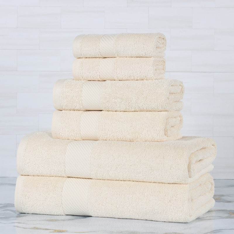 Superior Luxury Solid Highly Absorbent Egyptian Cotton 6 Piece Bath, Face, and Hand Towel Set