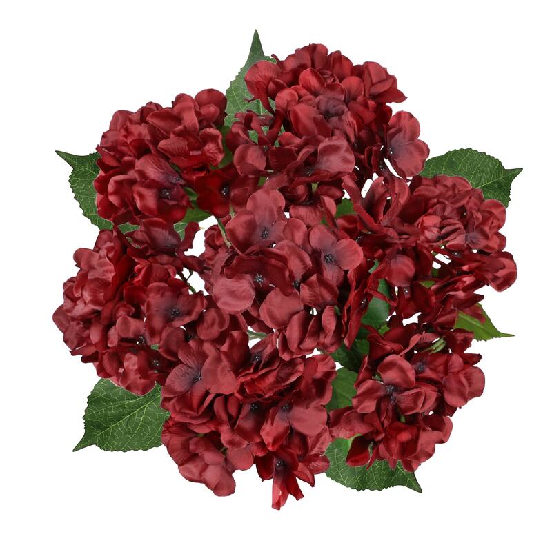 Set of 2 Deluxe Burgundy Artificial Hydrangea Flower Stem Bush Bouquet 20in - 20" L x 12" W x 12" DP