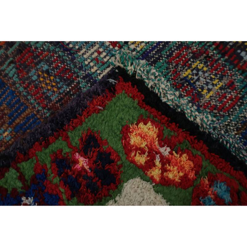 Hand Knotted Oriental 100% Wool Carpet Tribal Geometric Navy Blue & Blues Morocco Area Rug - 8' 3'' X 4' 8''