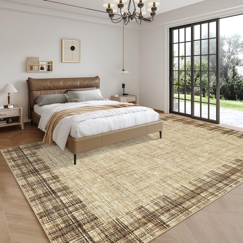 Garvee Linen Border Living Room Area Rug