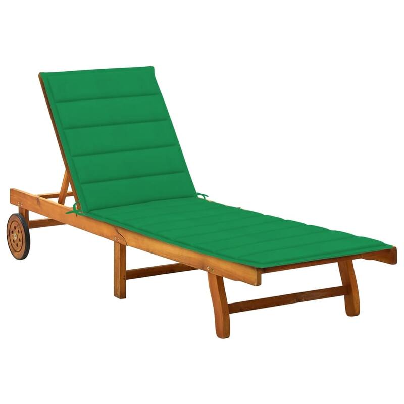 vidaXL Patio Lounge Chair Sunbed Sunlounger with Cushion Solid Acacia Wood - Green