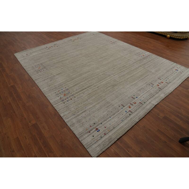 Hand Knotted Oriental 100% Wool Carpet Tribal Animal Pictorial Beige & Ivories Gabbeh Area Rug - 9' 10'' X 8' 1''