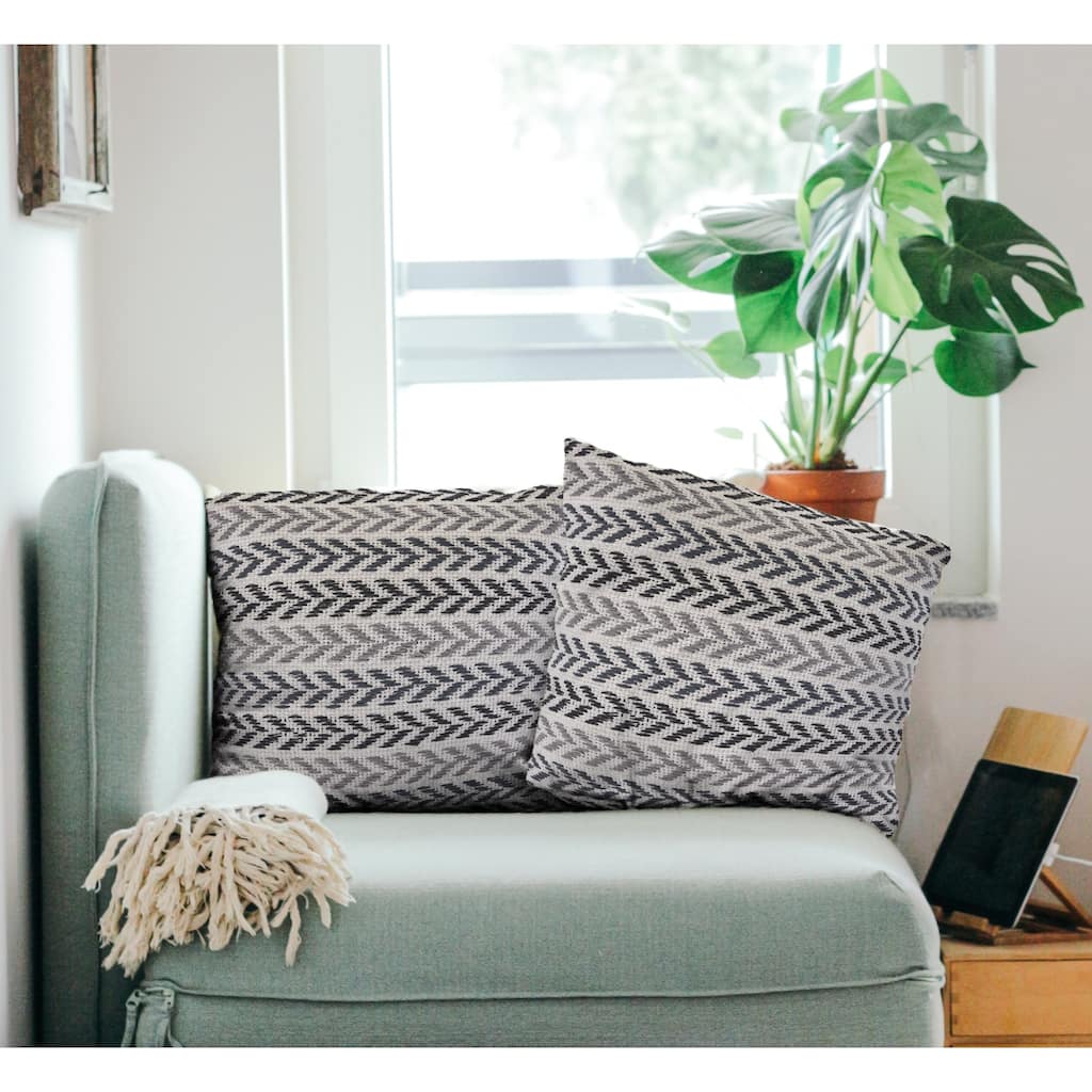 Handwoven Coastal Chevron Throw Pillows - 18" - Gray and Black - Set of 2