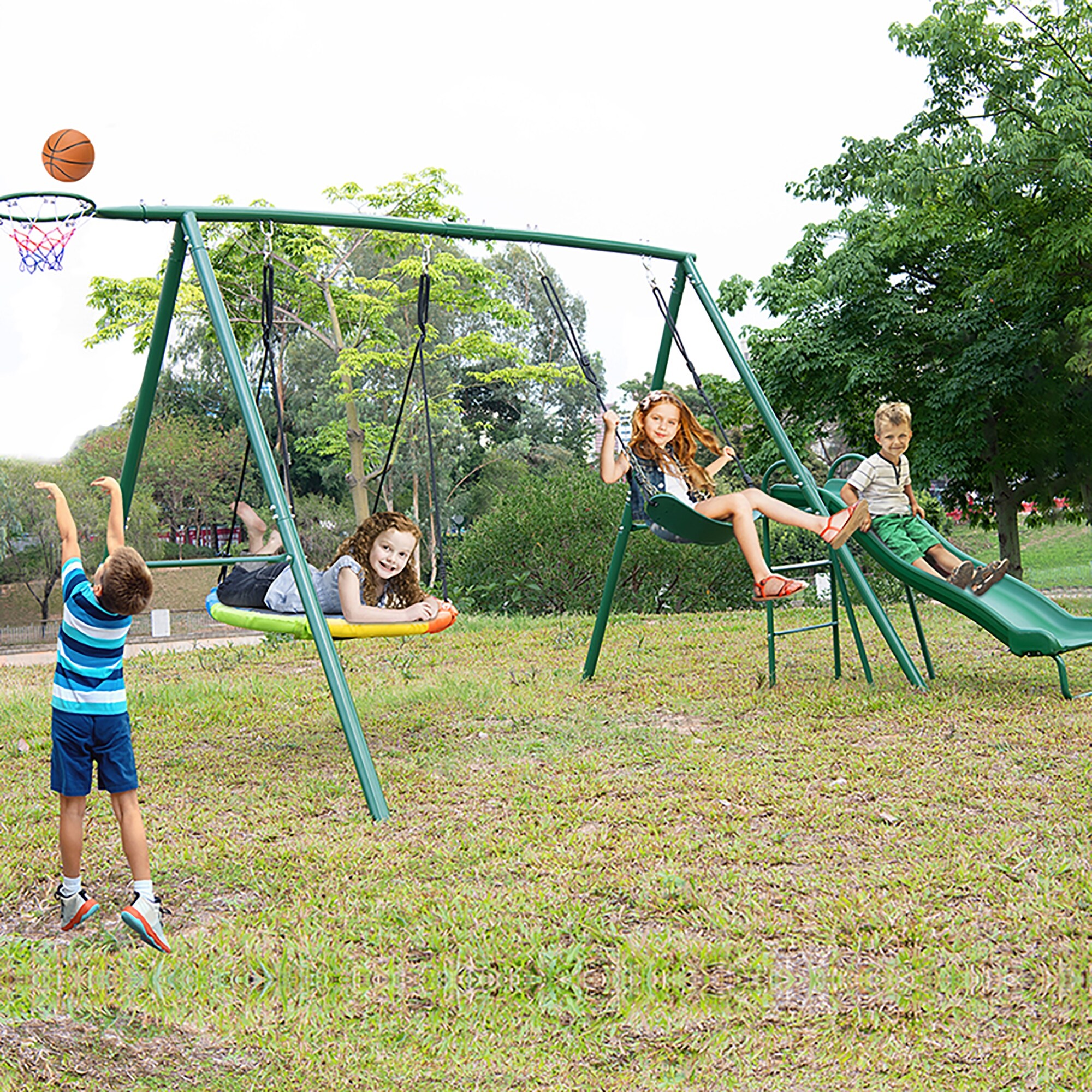 Green Multi-Person Swing with Weather-Resistant Textilene, Durable
