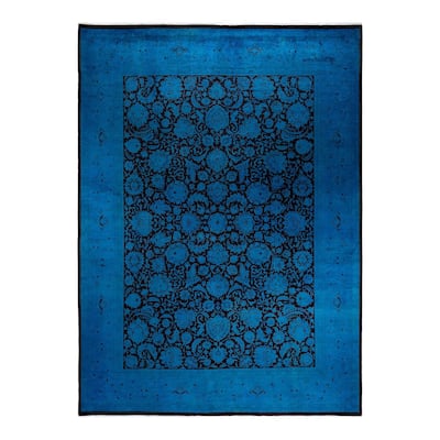 Overton Hand Knotted Wool Vintage Inspired Modern Contemporary Overdyed Blue Area Rug - 9' 1" x 12' 2"