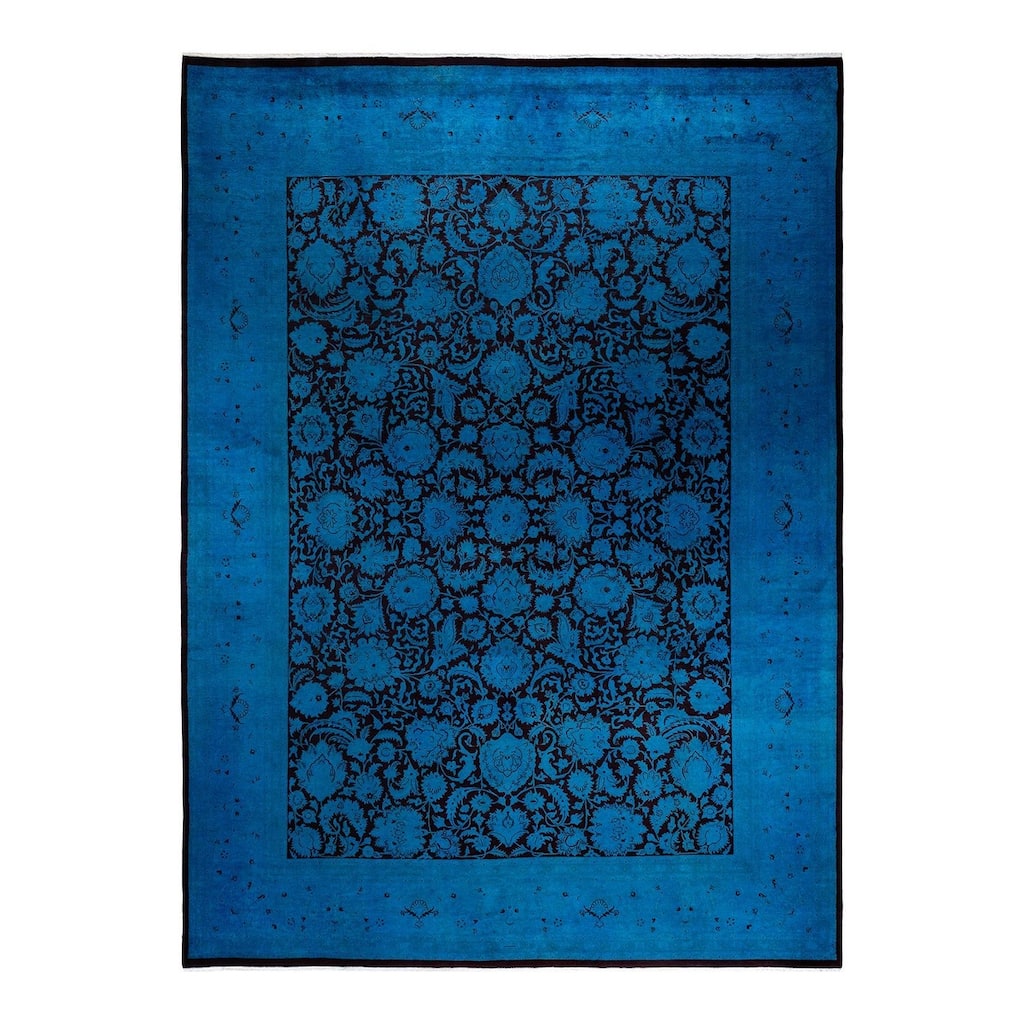 Overton Hand Knotted Wool Vintage Inspired Modern Contemporary Overdyed Blue Area Rug - 9' 1" x 12' 2"