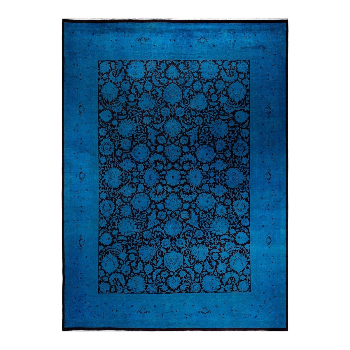 Overton Hand Knotted Wool Vintage Inspired Modern Contemporary Overdyed Blue Area Rug - 9' 1" x 12' 2"