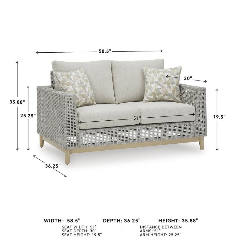 Signature Design by Ashley Seton Creek Gray Outdoor Loveseat with Cushion - 58.5" W x 36.25" D x 35.88" H