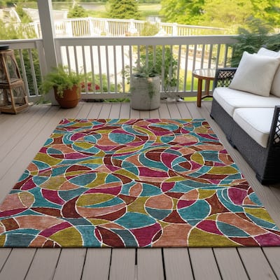 Machine Washable Indoor/Outdoor Casual Mosaic Chantille Rug