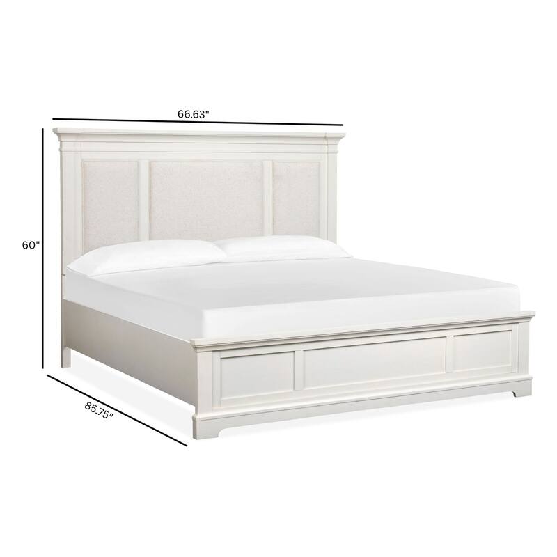 Magnussen Home Kingston Whisper White and Cerused Nutmeg Upholstered Panel Bed
