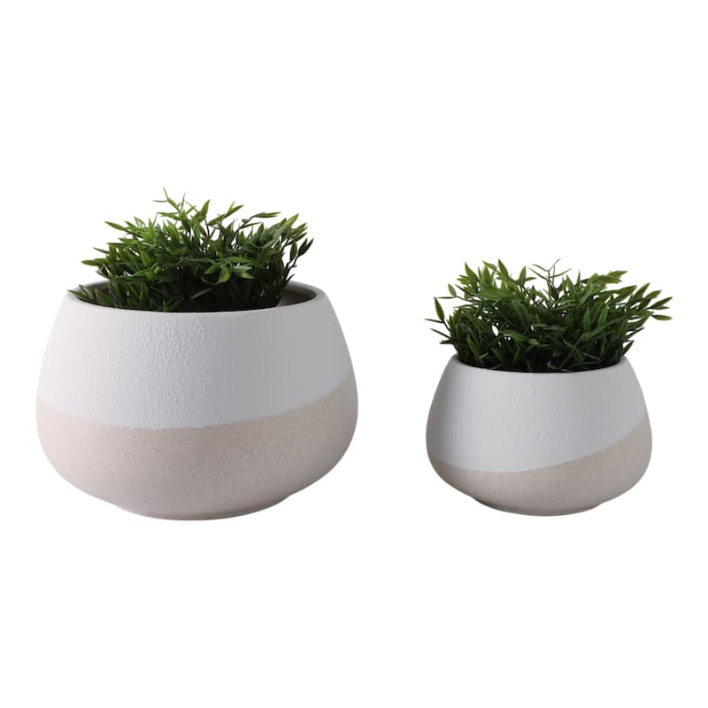 Stoneware Ceramic Planters Two-Tone Design (Set of 2) - 12" x 12" x 8"